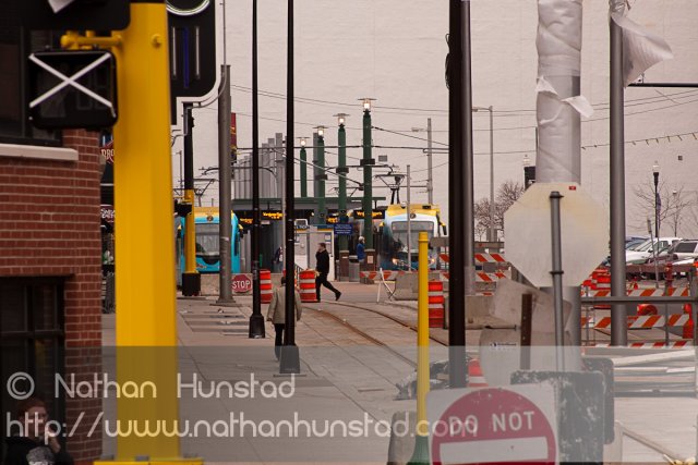 Construction on the Hiawatha LRT extension to Target Field.